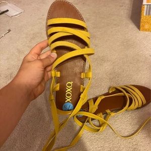 Yellow XOXO tie sandals